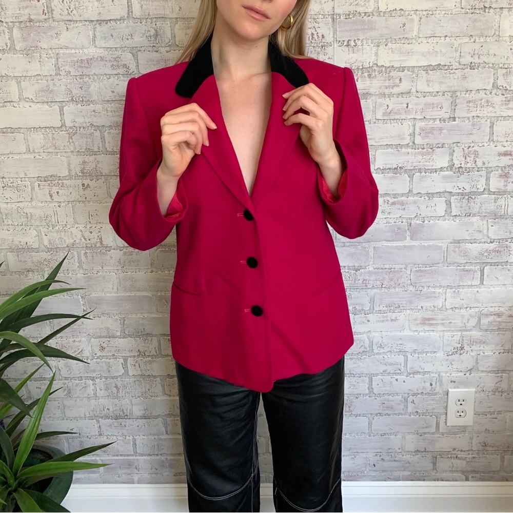 Magenta Blazer with Black Velvet Detailing